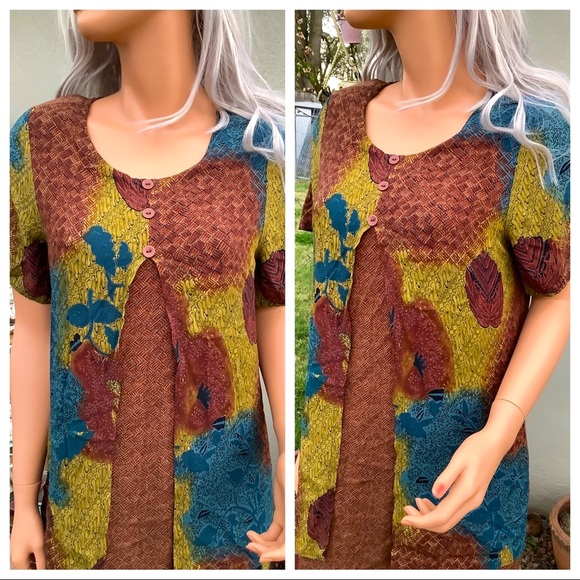 VTG “Caribou” 🍁 Rustic Print Overlay Duster Faux 2 Pc Maxi Dress - Picture 2 of 8